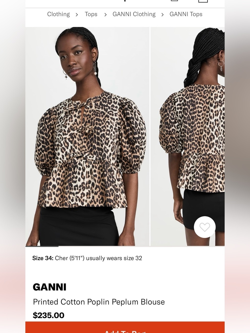 Ganni Leopard-Print Peplum Blouse size 38